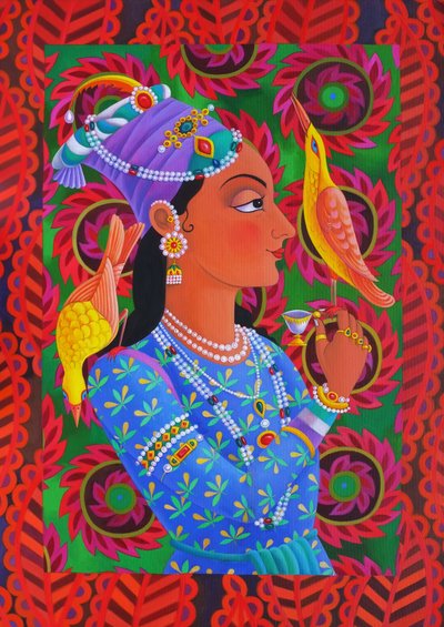 Maharani with two birds, 2012 by Jane Tattersfield